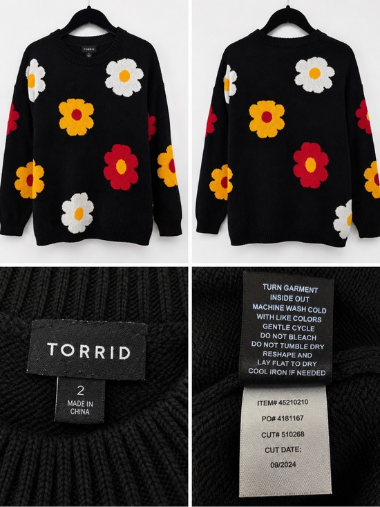 torrid Sweaters - Torrid Size 2 2X Black Retro Floral Flower Knit Sweater 18/20 Long Sleeve